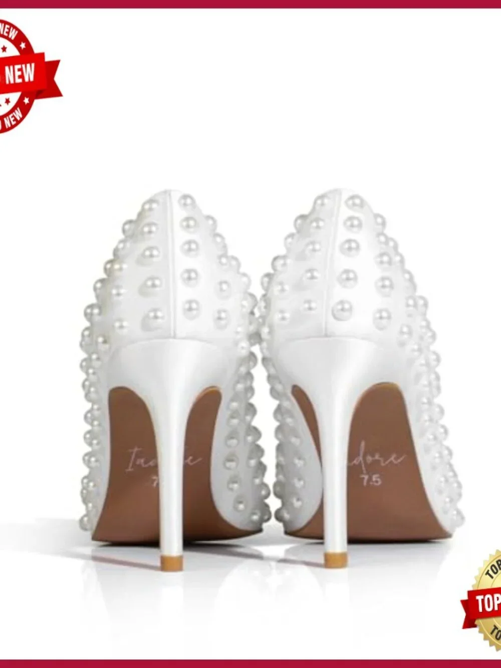 Stiletto Heel Pumps Pearl Studded Satin Slip-On Shoes Size 5-12